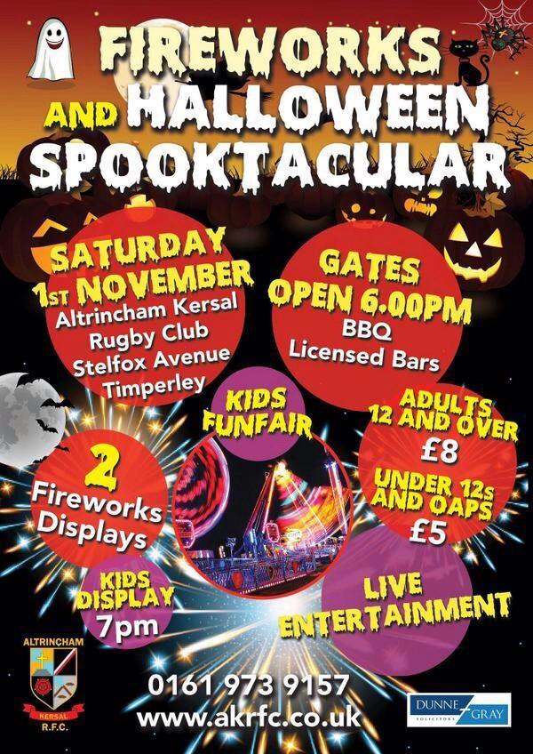 AltrinchamRFC's tweet image. Firework &amp;amp; Halloween Spooktacular - Sat 1st November at AKRFC @OurAltrincham @altrinchamtoday @hale_alt_review