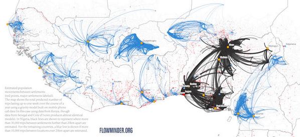 West Africa Mobility map derived from anon mobile calls can predict 
spread of #Ebola buff.ly/1t3uNdl