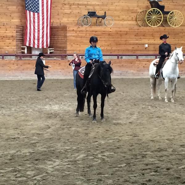 Elly after her ride on Bonnie. A competitive class and a very good ride. Hard work pays off.