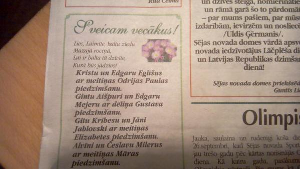 Edgars_hohma's tweet photo. Apsveikums pat avīzē. http://t.co/qjd12bVkVC