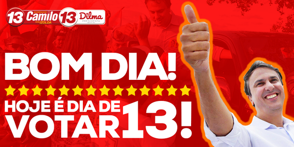 Camilo13Gov's tweet photo. É HOJE! Vamos às ras urnas com alegria. Vamos votar 13 por amor ao Ceará. http://t.co/QO7nZQ3hsZ