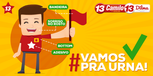 Camilo13Gov's tweet photo. Bandeira na mão, adesivo no peito e sorriso no rosto. É assim que o eleitor do 13 vai pras urnas hoje. http://t.co/Dze8ydHURx