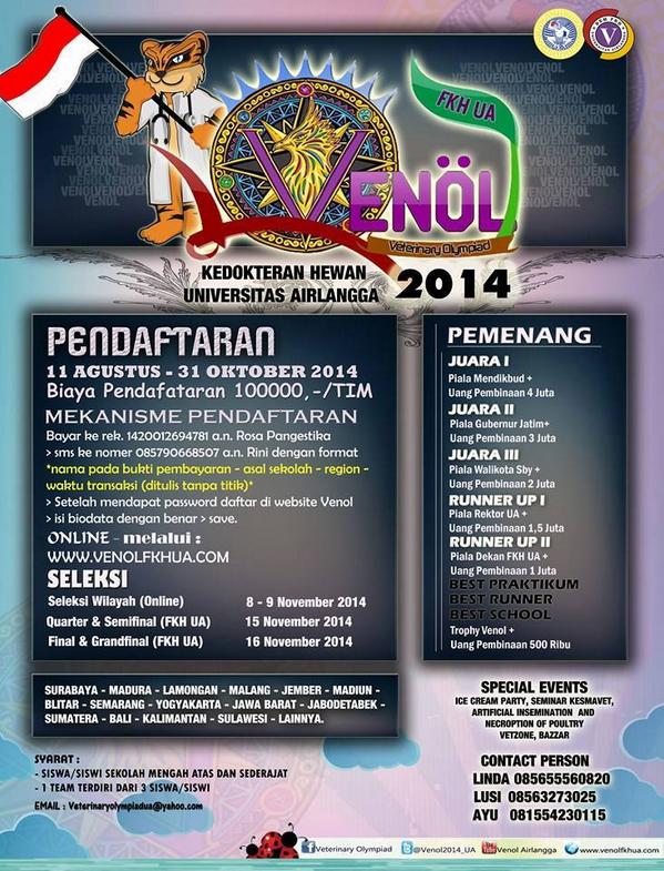 bbelgania's tweet photo. halo @smaipiemssby yuk ikut Veterinary Olympiad 2014
segera daftar  http://t.co/V8i7mysv0u @venol2014_UA #venol2014 http://t.co/YgV7cNKNLW