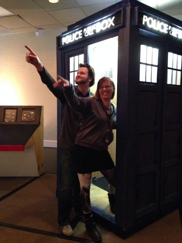 Hey look! It's a couple of geeks pointing at nothing! #ValleyCon #TARDIS #DoctorWho