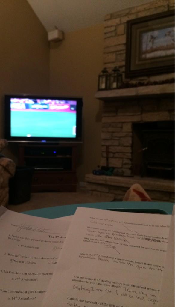 My Saturday night...grading tests and watching the baseball game #teacherlife
