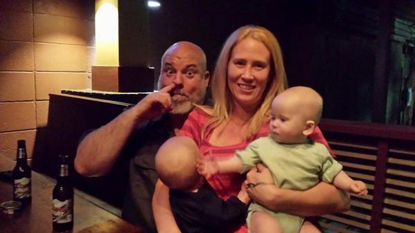 IOPLantz's tweet photo. Dinner with the family. One twin smacks the other twin and daddy is digging for dessert. http://t.co/Mrrb6bLv15