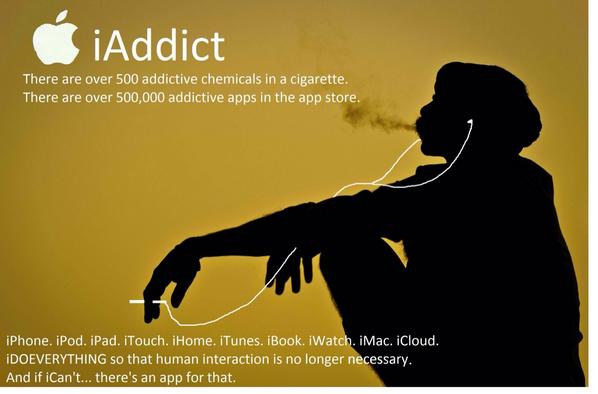antipub's tweet photo. #iAddict : over 500 addictive chemicals in a cigarette, over 500.000 addictive apps in the app store. #subvertising http://t.co/DXNJTO9zRu