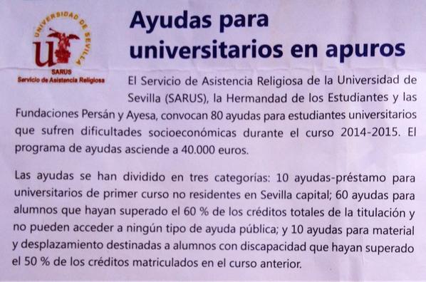 juanc_rubio's tweet photo. Ayudas para universitarios en apuros cortesía de #SARUS, #hermandaddelosestudiantes, #ayesa y #persan http://t.co/AtgNHWVQaL