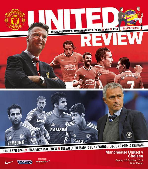 ManUtd's tweet photo. Today's official match programme, United Review, features Louis van Gaal, @JuanMata8 and more. #mufc http://t.co/F1Mktgz4Nz