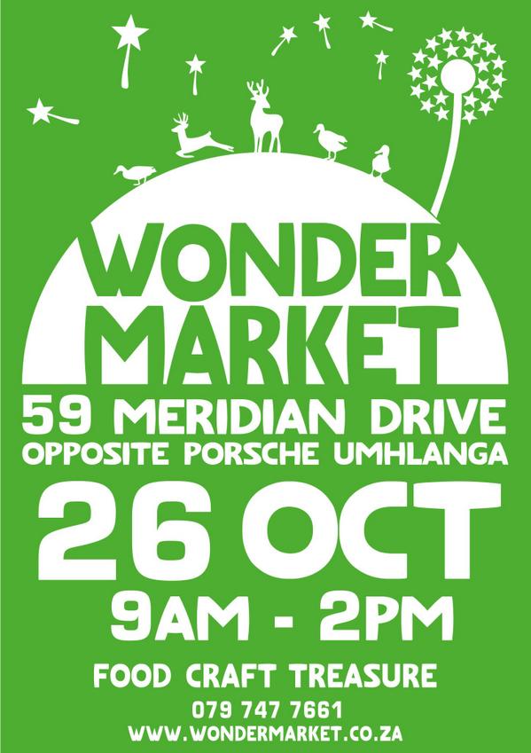WonderMarket's tweet photo. Due to rain, Wonder Market has been moved to 59 Meridian Drive Umhlanga this Sunday 26 October 9am-2pm http://t.co/oXGuvyzuaa