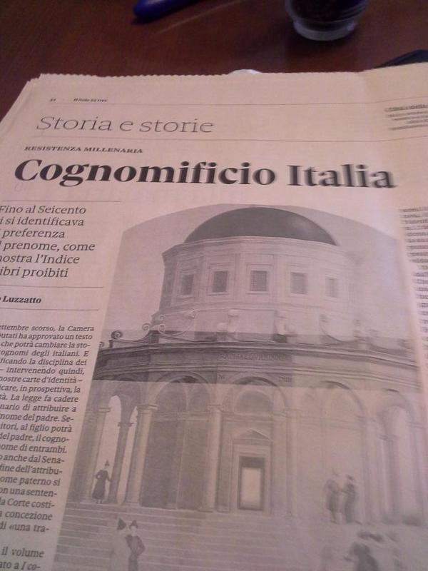 CasaLettori's tweet photo. @editorilaterza propone "I cognomi degli italiani" di Roberto #Bizzocchi 
Su @24Domenica 
@DorellaCianci http://t.co/CczJ8y5Pqb