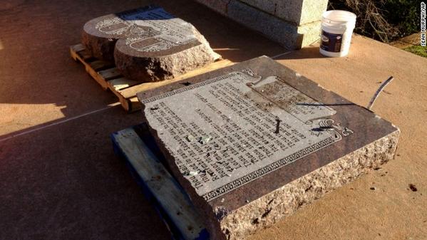 diyhacks's tweet image. Man says: the devil made him do it after running his car into a 6-foot-tall granite tablet of the 10 Commandments.