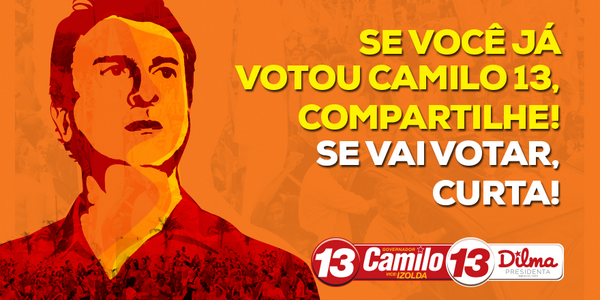 Camilo13Gov's tweet photo. Já votou no 13 hoje? Então compartilha. Ainda vai votar no 13? Curte. http://t.co/qgaYlaeCvs