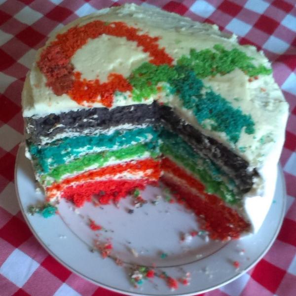 TamiMagnin's tweet photo. I doubled the sponge cake recipe and turned it into a Rainbow Cake #YCBakingChallenge @yuppiechef http://t.co/LSDpBAdvzF