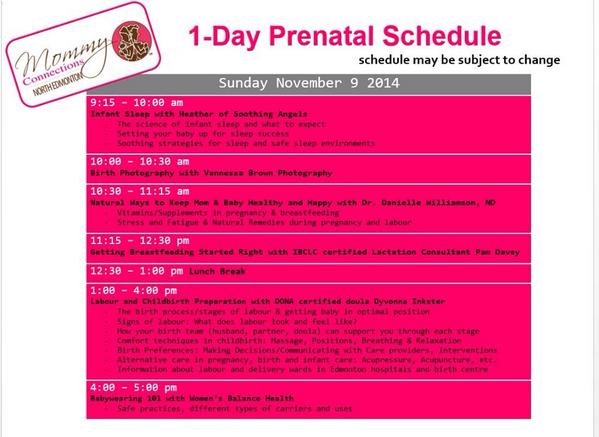 MommyConnectNth's tweet image. Our next 1-Day Prenatal is two weeks away! Check out the awesome schedule! #yeg #yegpreg mommyconnections.ca/edmonton-north…