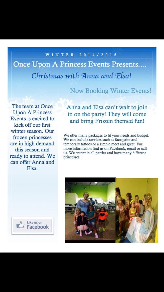 OUAPrincess's tweet image. Once Upon A Princess Events is ready to announce the kick off of our first Winter Season! Let the fun begin!