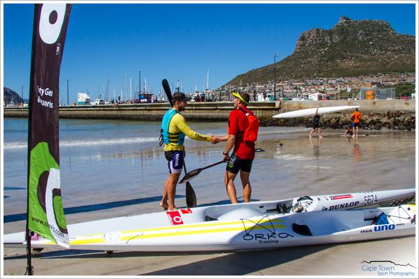 <a href="/DawidMocke/">Dawid Mocke</a> (in 2nd place) congrats <a href="/SeanPrawnRice/">Sean Rice</a> on his win <a href="/CTsurfski/">Cape Town Surfski</a> race #Houtbay  <a href="/JohnHishin/">John Hishin</a> #paddlers #summer