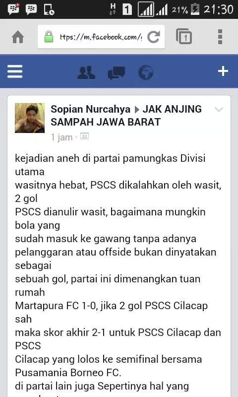 Chafunk_Aapc's tweet photo. "@MonsterMFC: hey mas kamu mabuk ya ??? dari mana PSCS membobol gawang Martapura fc. http://t.co/PZqWjbTqXX"biasa ngga ngakui kkalahn tim tu