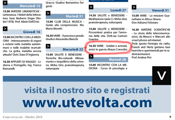 E continua la collaborazione con l'Università della Terza Età di Como: domani riparleremo lì degli animali in guerra!