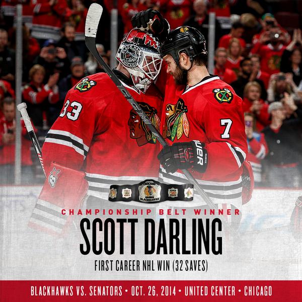 The Championship Belt goes to... <a href="/SDarling_33/">Scott Darling</a>! #GreatScott #Blackhawks