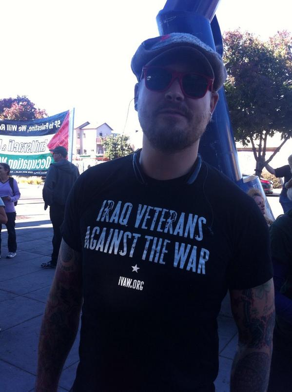 codepink's tweet photo. Geoff with Iraq Veterans Against the War at #BlockTheBoat rally in Oakland @IVAWBayArea http://t.co/SKIY2lm1D1