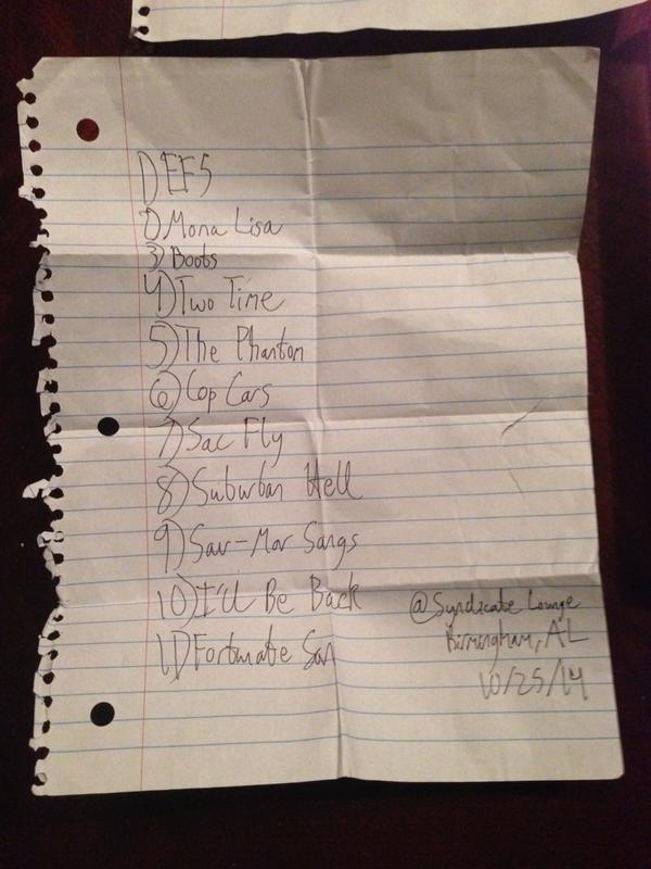 Last night's setlist from Birmingham, AL