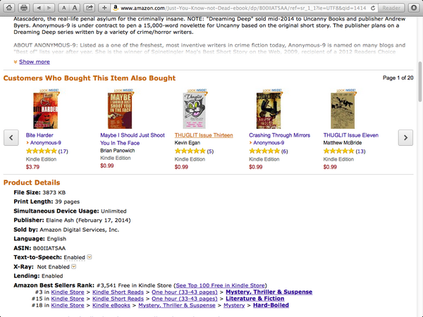 _Anonymous_9's tweet photo. FREE #3 in Mystery Thrillers #18 in Hardboiled JUST SO YOU KNOW I'M NOT DEAD $0 http://t.co/YA13AB70Wh @UncannyBooks http://t.co/RvjsCvVzoC