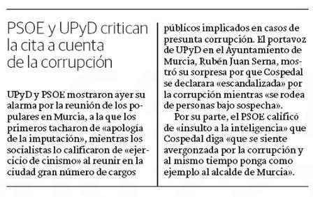 UPYD_Murcia's tweet photo. .@rubenjuans @UPyD «#22IntermunicipalPP apología de la imputación» http://t.co/CLeVsSHst4 hoy @laverdad_es #Murcia http://t.co/IypMVjJfWe