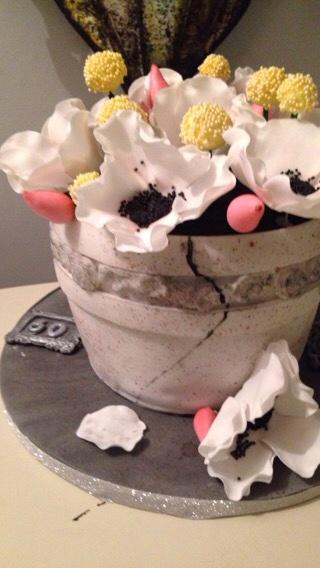 jakharr's tweet photo. Fully edible antique pot flower pot. Cake is chocolate mud cake with orange &amp; poppyseeds. http://t.co/r9M1czR9hI