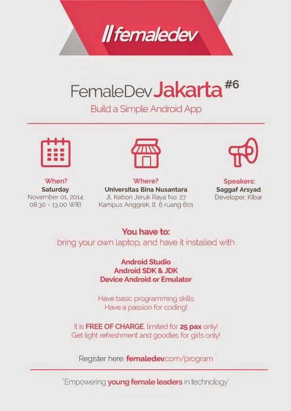 GSAGunadarma's tweet photo. FemaleDev Workshop, It's FREE! Don't miss it ladies! Let's make a useful stuff 👯 http://t.co/rMwSMbJzo1
