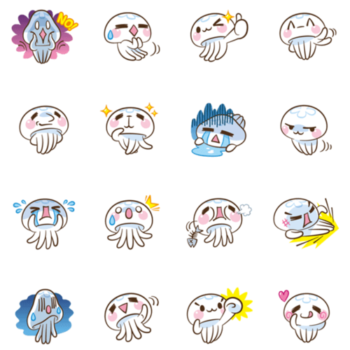 Lineスタンプ紹介bot クラゲのクララ クラゲのクララです 顔文字風のかわいいくらげスタンプのセットをぜひつかってね Http T Co Yddntj00kl Http T Co Kcexqrgh6o Twitter