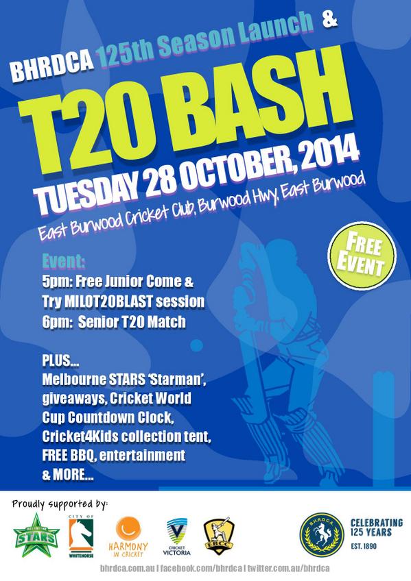 Head down to <a href="/eastburwoodcc/">East Burwood CC</a> tomorrow for the <a href="/BHRDCA/">BHRDCA</a> season launch! <a href="/cricket4_kids/">Cricket4Kids</a> will be there collecting equipment