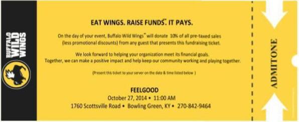 HelenHeines's tweet photo. Can't wait to support @WKU_FeelGood today at @BWWings!  You can too, just show this ticket to your server! http://t.co/pxMcckhLkt