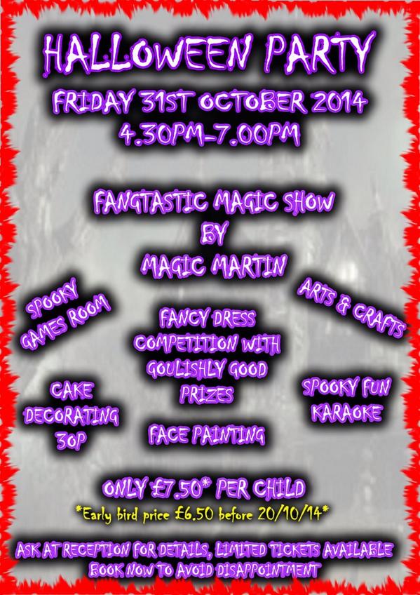 PLAYLEISURE's tweet photo. PLAY #Halloween #Party #Worthing Come and join us in the #Spooky #Fun

Fri 31st October
4.30 - 7pm
£7.50 per child http://t.co/AzMSltuwwn