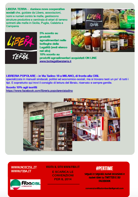 FirstLombardia's tweet photo. NUOVO #PERTIME LE #CONVENZIONI PER ISCRITTI SPECIALE REGALI @CislNazionale @libera_annclm @altromercato @FibaCisl http://t.co/ULyvJhWiq0