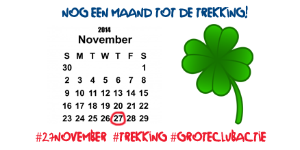 Clubactie's tweet photo. Nog een maand tot de trekking van de Grote Clubactie!

#groteclubactie #clubactie #loten #trekking #27november http://t.co/zSgX2YHbns
