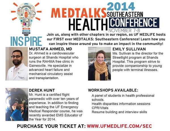 UFMEDLIFE's tweet photo. UF MEDLIFE SEC CONFERENCE COMING SOON! Buy your tickets today - $15 food included 😃#ufmedlife #GoGators http://t.co/2WhSTvBSHZ