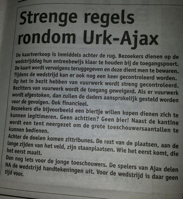 sfeervakURK's tweet photo. Voor de wedstrijd @SVURK  - @AFCAjax  

GEEN  VUURWERK! 
BOETE IS VOOR EIGEN REKENING. http://t.co/3knbvYxZVC