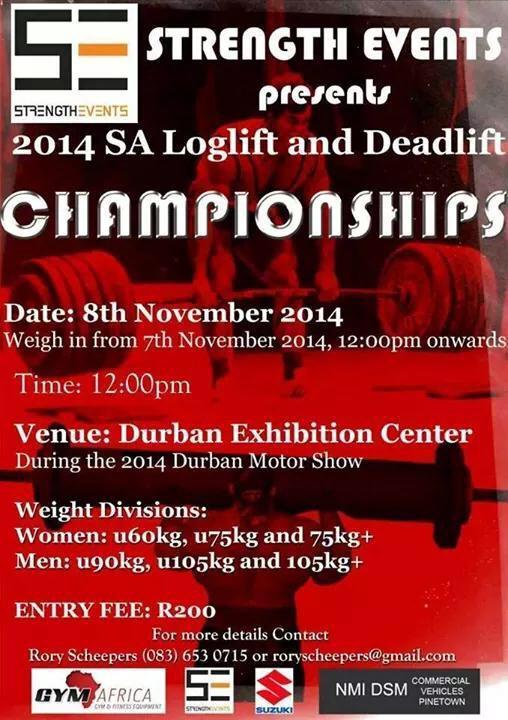 poohbearskinner's tweet photo. Looking forward to #SALoglift_and_Deadlift_champs Hosted by #strengthevents @durbanmotorshow #DMS2014 #liftheavyshit http://t.co/V3834a3sBX