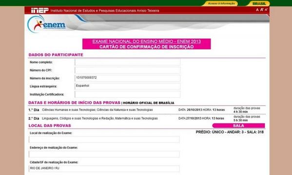 Enem 2014: cartões de confirmação estarão disponíveis a partir desta segunda-feira. glo.bo/1DSALCL