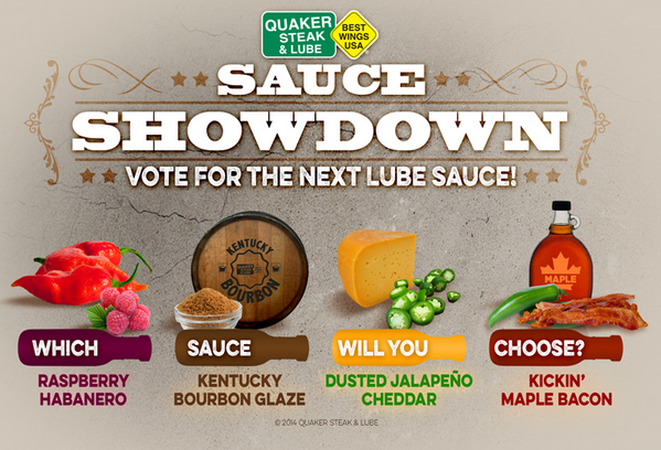 quakersteak's tweet photo. Hey Lube Nation, the #SauceShowdown has begun! Cast your vote for our next QS&L sauce here: https://t.co/d0Thg5VlzN http://t.co/UXymu4kuFl