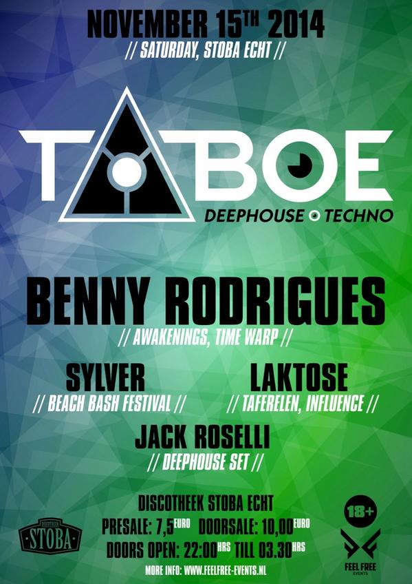 ff_events's tweet photo. Next up, TABOE w/@bennyrodrigues November 15th at @ClubStobaNL http://t.co/U80iACQfq9