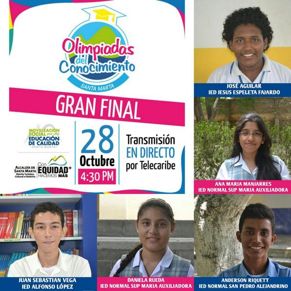 Conoce a los 5 finalistas de las #OlimpiadasDelConocimientoSMR

educacion.santamarta.gov.co/gran-final-de-… 

#MovilizaciónEducativa