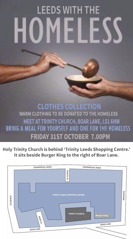 Please come and support <a href="/LeedsHomeless/">LeedsWithTheHomeless</a> by donating clothes and a meal this Friday (31st) 7pm