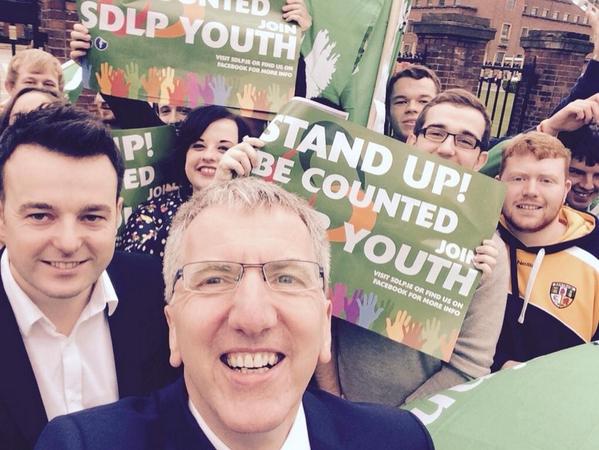 IrishUnity's tweet photo. Selfie for Irish Unity at QUB. Great to see Sinn Féin, SDLP &amp; others working together for a YES vote. #QUBUnityRef http://t.co/e4WTz5KJy5