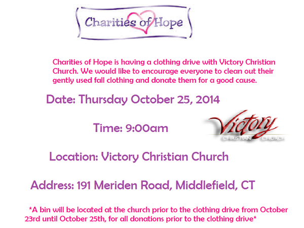 Clothing Drive for Victory Christian Church, 191 Meriden Rd, Middlefield CT, Oct 25th AT 9:00AM!