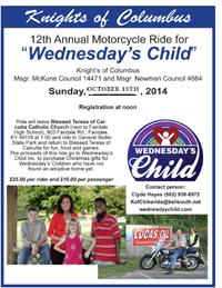 #knightsofcolumbus motorcycle ride for #wednesdayschild Oct. 19th for info go to wednesdayschild.com