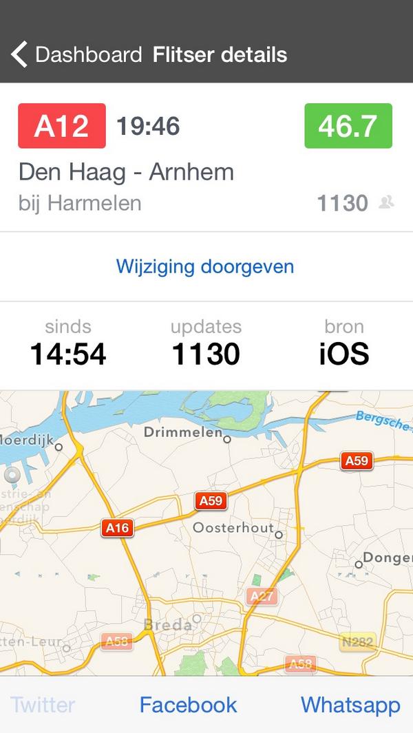 Flitser op de A12 bij Den Haag - Arnhem - hmp 46.7 (via @flitsmeister)w#w flitsmeister.nl/MiWfaKJ