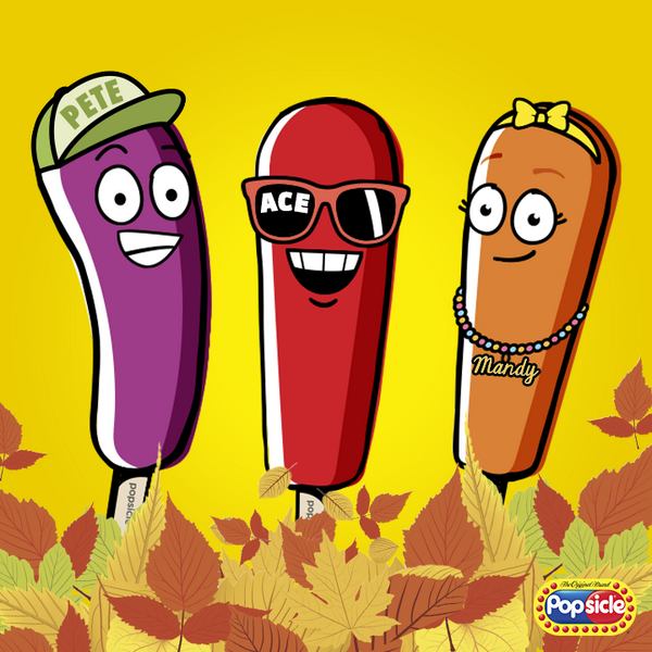 Popsicle's tweet photo. #Fall means jumping into leaf piles with friends like Ace, Mandy & Pete! Share your fall rules with #PopsicleRules. http://t.co/xGrSD1qJF6