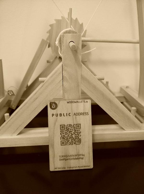 Ethan_Heilman's tweet photo. Lux @woodwallets arrived. Pictured here defended by my trusty siege engine. #BitComp http://t.co/onkT6aezdM